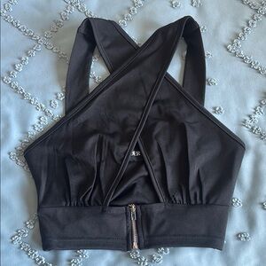 Cider Black Cross-Front Crop Top